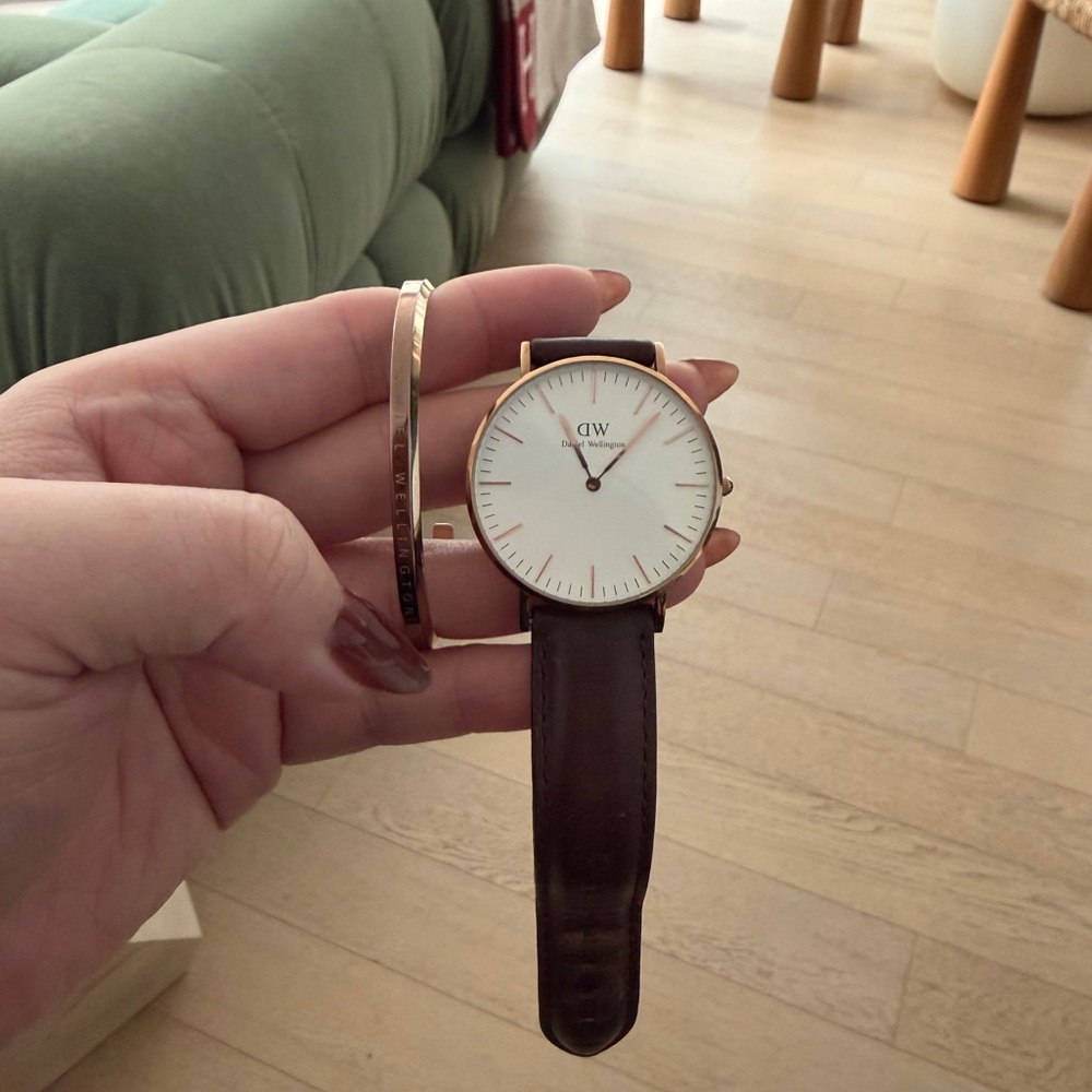 Daniel Wellington Classic Rose Gold Watch with Brown Strap and Bracelet